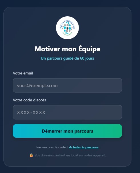 Écran de connexion Motiver mon Équipe