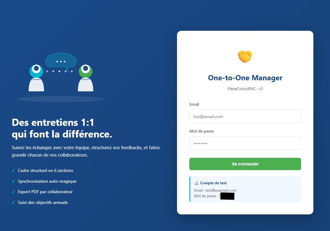 Page d'accueil Suivi One-to-One