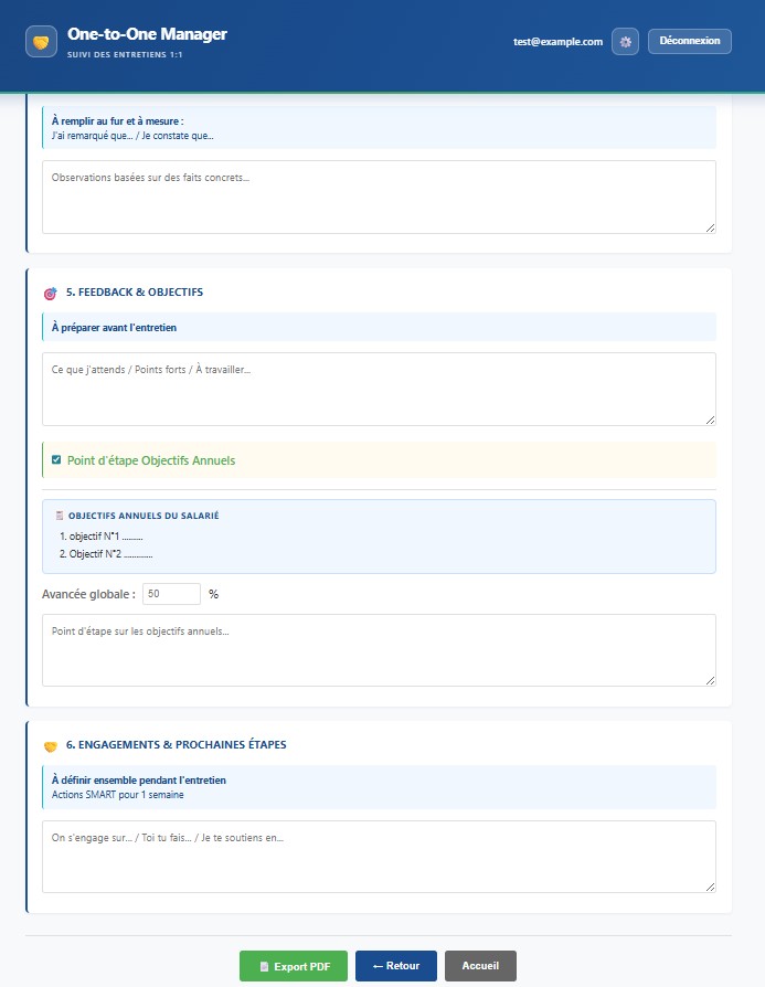 Feedback, objectifs annuels et export PDF