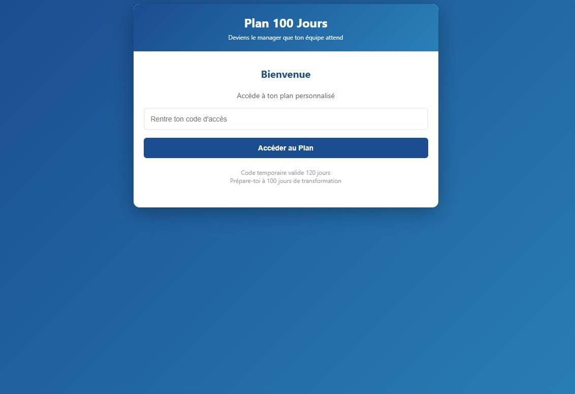 Page d'accès au Plan 100 Jours